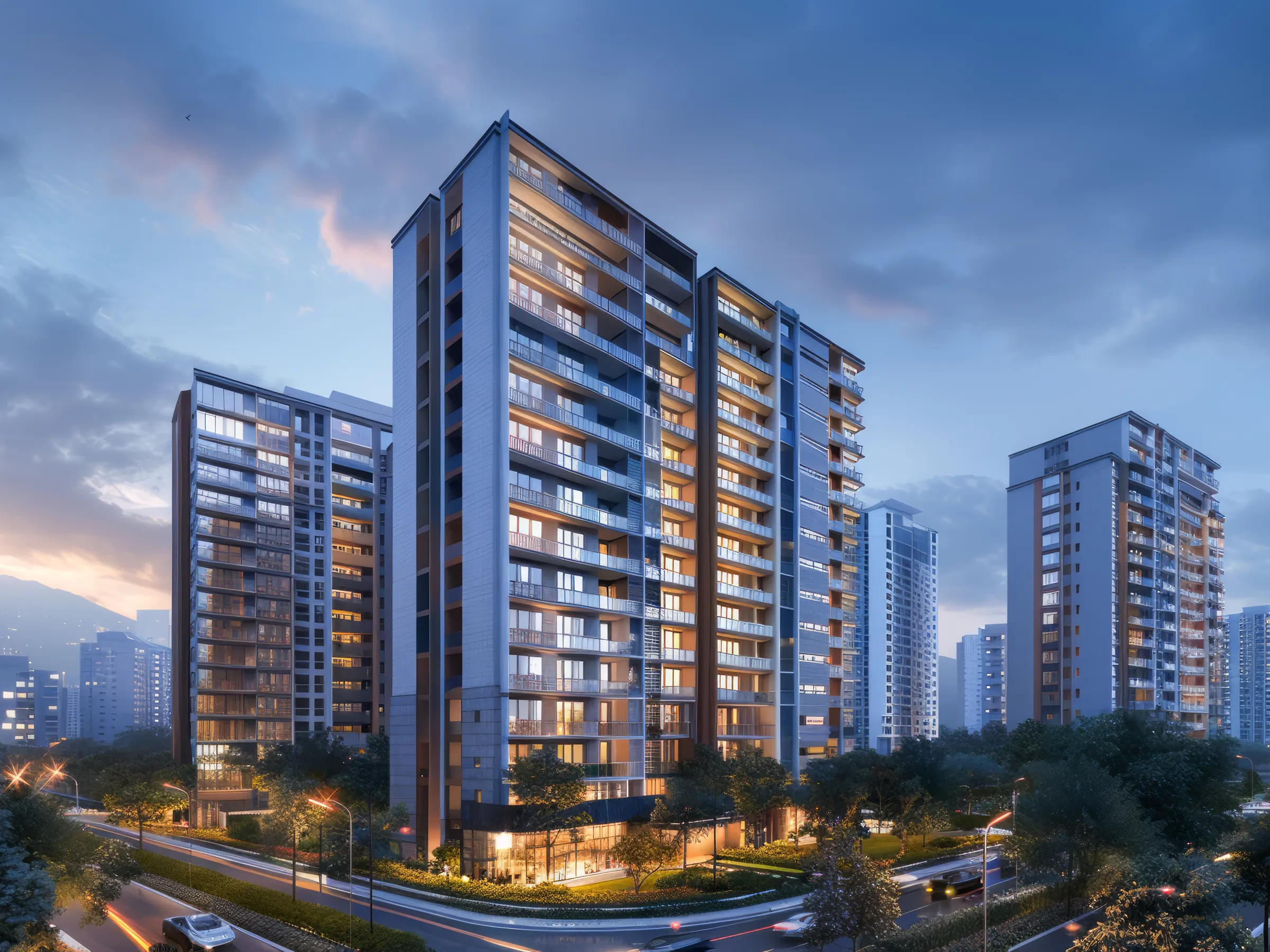 Residential towers at dusk