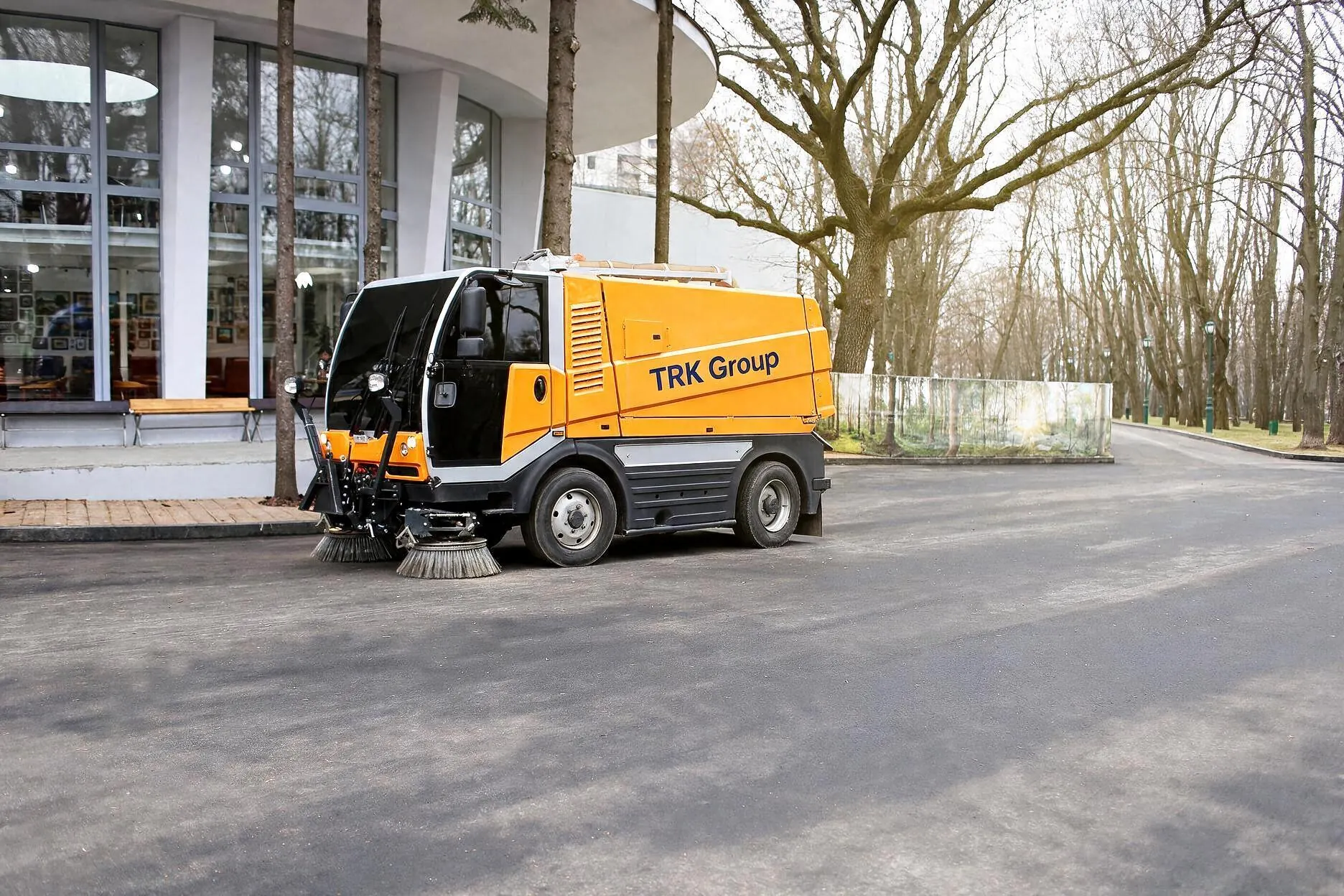 TRK Group mechanised road sweeper working a city street